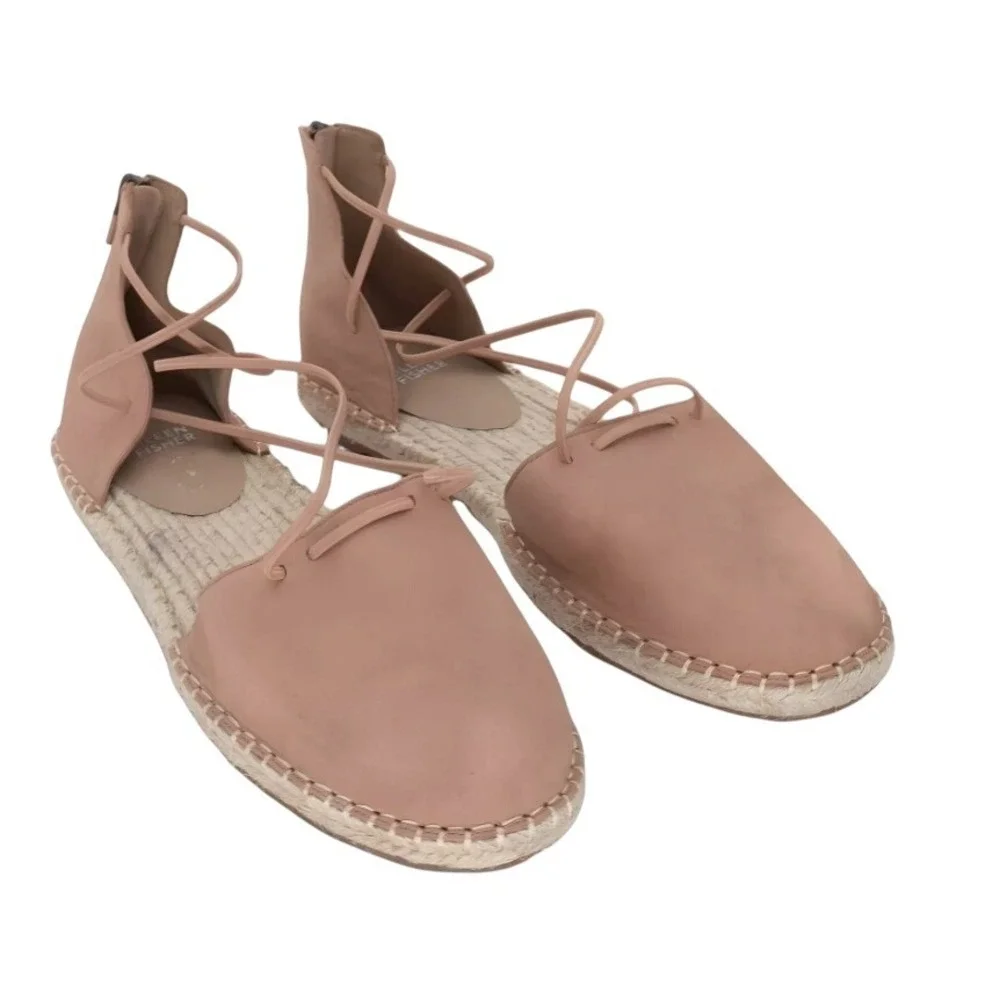 NEW Eileen Fisher Espadrille Flats Leather Tan D'Orsay Sandals Shoes Size‎ 7.5